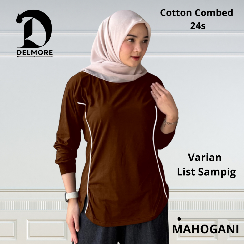 Delmore Rivco - Model List Samping - Atasan Wanita Lengan Panjang Katun Combed24s - Adem & Nyaman