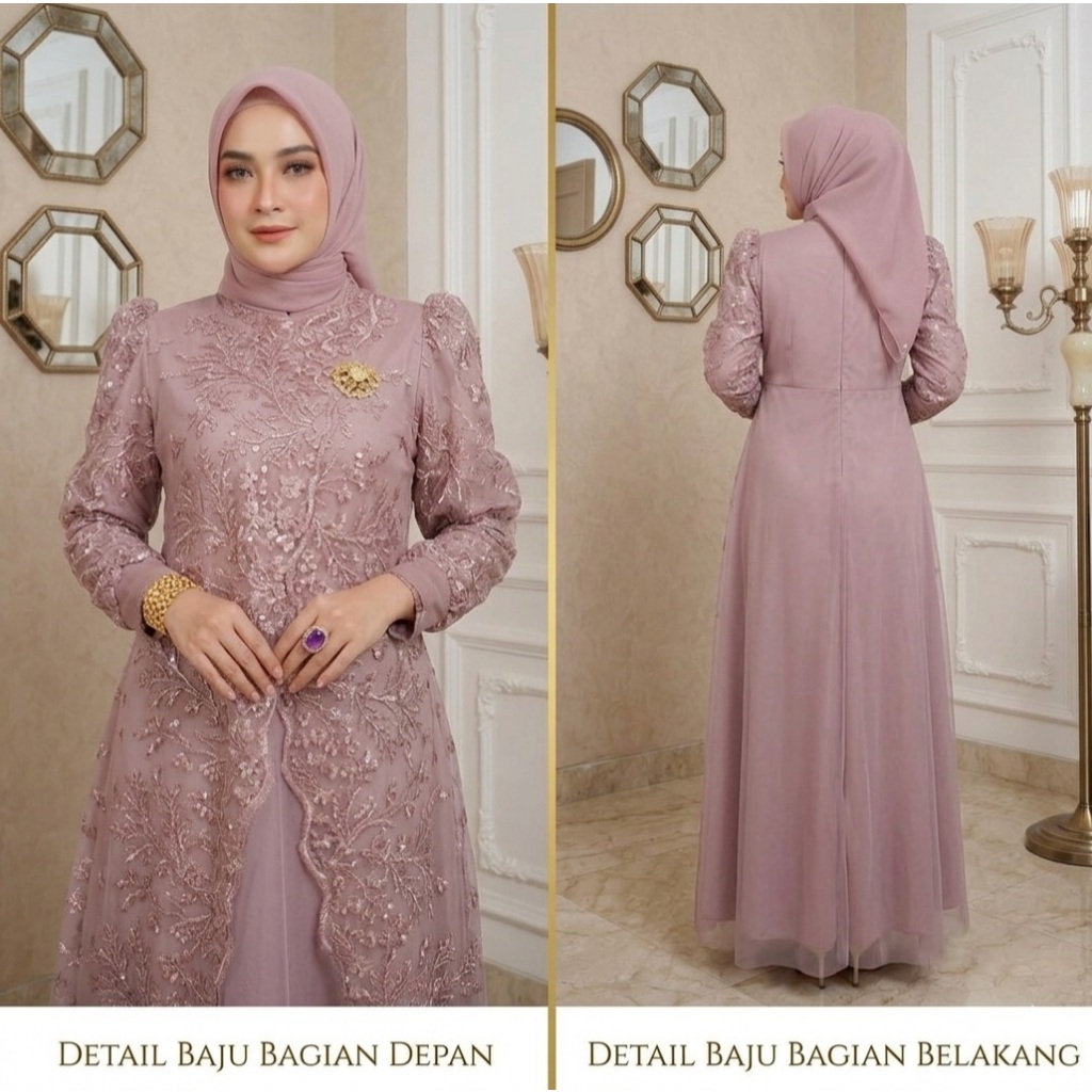 Gamis Brukat Muslim Karina Dress Mix Tile Dress Pesta Kondangan Mewah Elegan Terbaru Kekinian