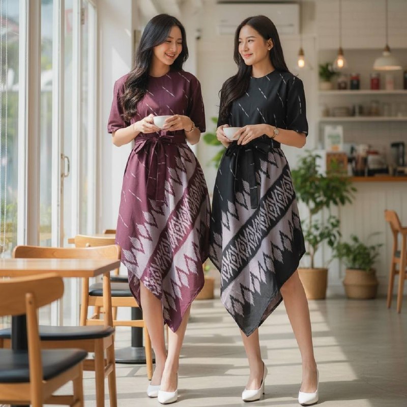 Granito.id - Dress lancip motif songket daun kondangan atau dress kondangan atau dress tenun atasan