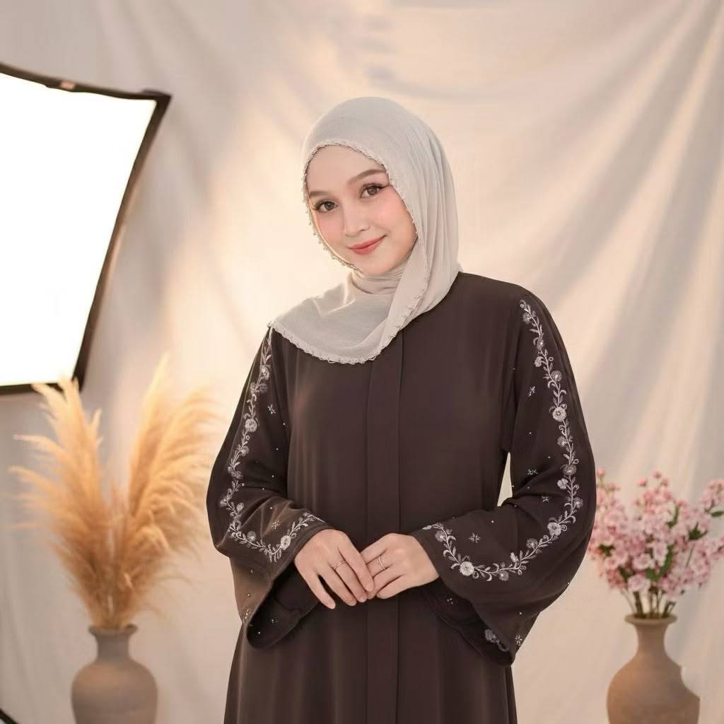 Safa Abaya Dress - Abaya Wanita Dewasa Terbaru 2026 Bahan Sabrina Marbella AntiUV Aplikasi Bordir &
