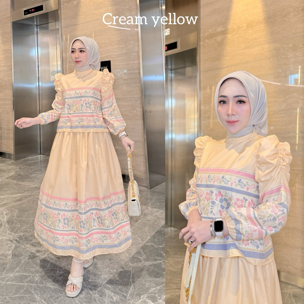 setelan one set wanita kekinian korean style hijab bangkok ootd rok atasan motif