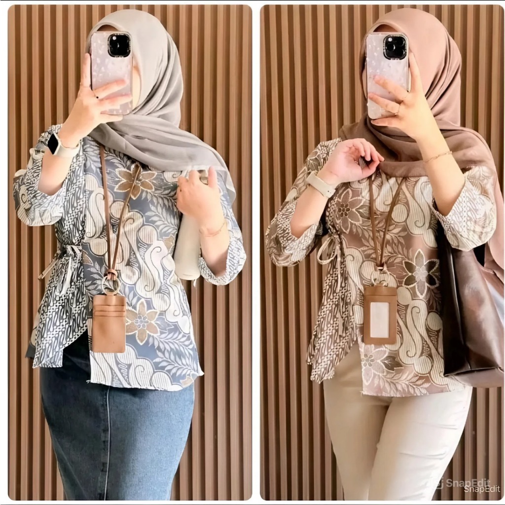 Baju Batik Wanita Modern Atasan Blouse Motif Kekinian Seragam Kerja Kantor Lengan 3/4 Katun