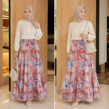 Rok Floral CANDA Wanita Premium Motif Bunga Aesthetic Flowy cocok untuk OOTD Hijab & Daily Wear deng