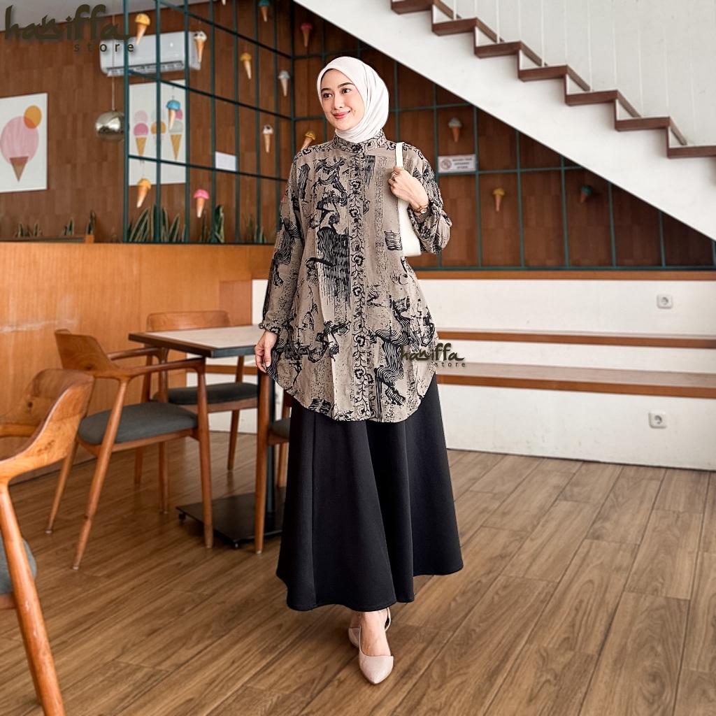 ATASAN ANDARA MOTIF ABSTRAK RAYON PREMIUM OVERSIZE JUMBO LD 110 120 130 | Blouse Semi Tunik Wanita M