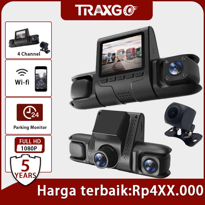 LAYAR D433 Dash Cam Car Four Camera-Real 1080p FHD + 24-Hour Parking Monitoring + WiFi Seluler Connection Control + GSensor + IPS 2.4 4 Channel Screen DashCam For Car Camera Video Recorder Dashcam DVR DVR Black Box DVR Lens 24 Hours K