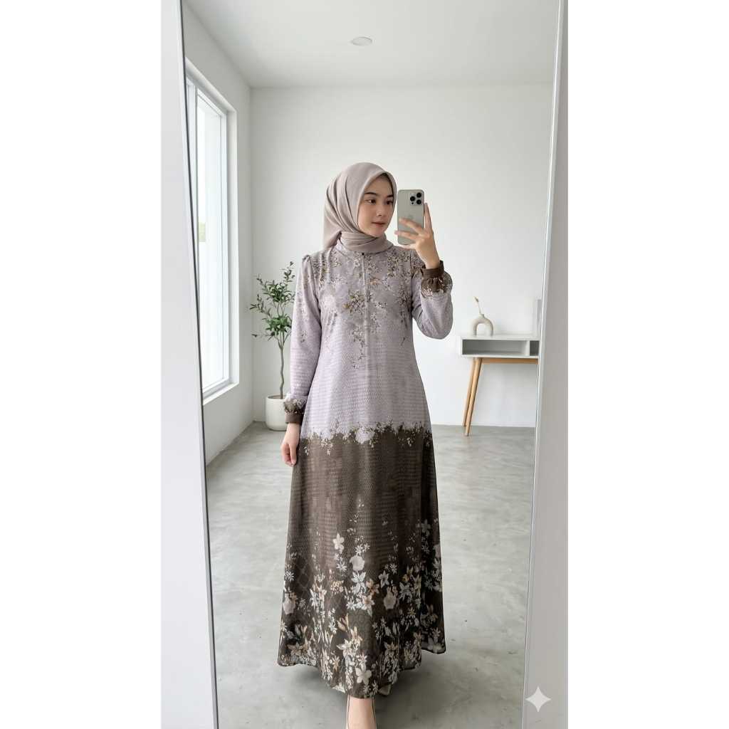 ANR GAMIS BANDUNG - Gamis Eleanor Ceruty Digital Printing Premium - Dress Muslimah Double Layer