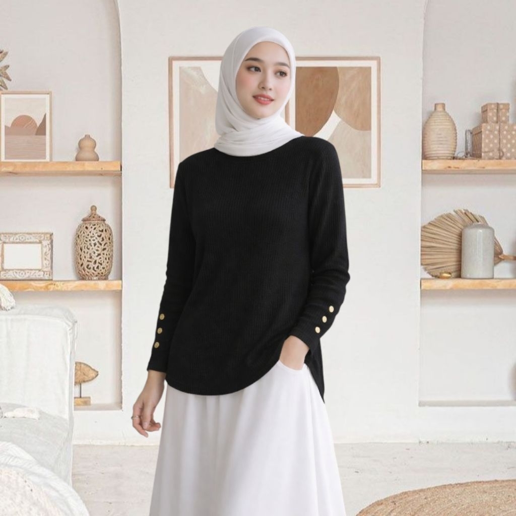 blouse kaos polos murah lengan panjang atasan wanita kancing tiga terlaris blouse kaos wanita terbar