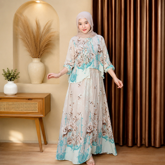 Velora Setelan Wanita One Set Atasan Rok Panjang Premium Floral Embroidery Marble Blouse Rok Wanita