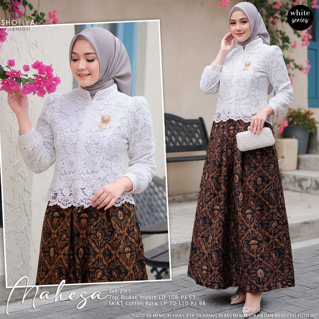 SHOFIYA OFFICIAL STORE MAHESAA ONESET ROK WANITA MUSLIM TERBARU BATIK BRUKAT BROKLAT SETELAN BATIK
