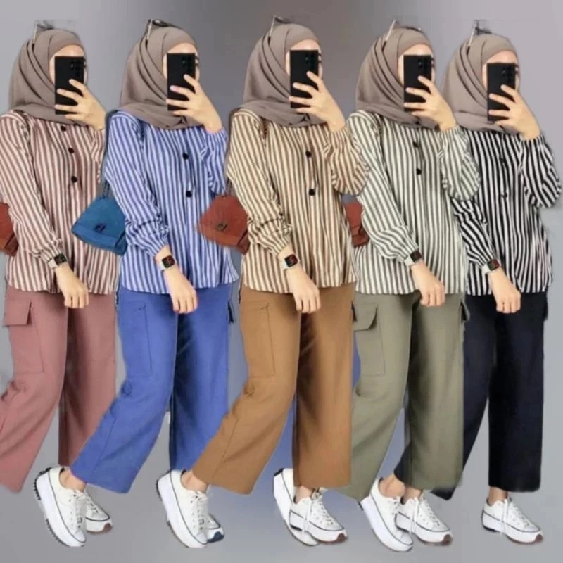 SET SALUR RAMOSA JUMBO CELANA KULOT CARGO KEMEJA SALUR NYAMAN DI PAKAI