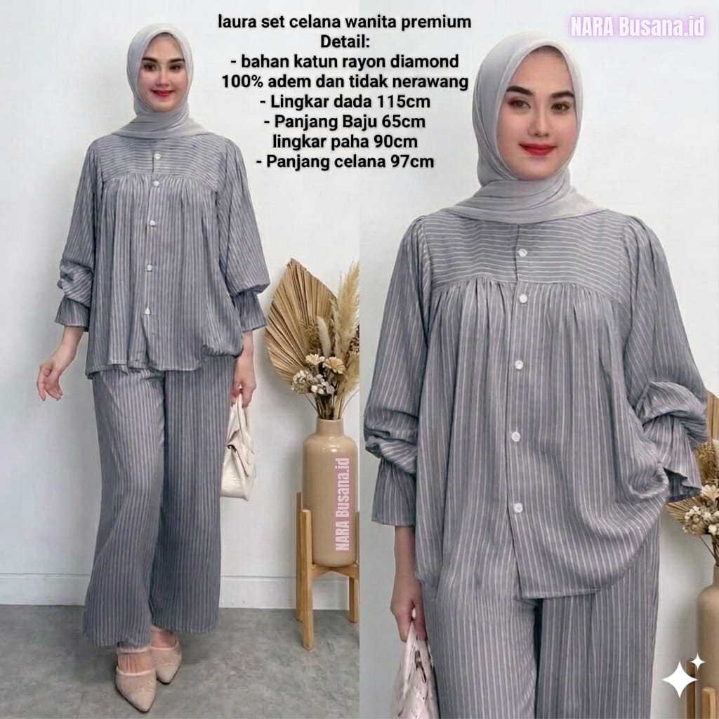 Setelan Wanita Kekinian LAURA SET/setelan wanita terbaru/Oneset rayon diamon premium