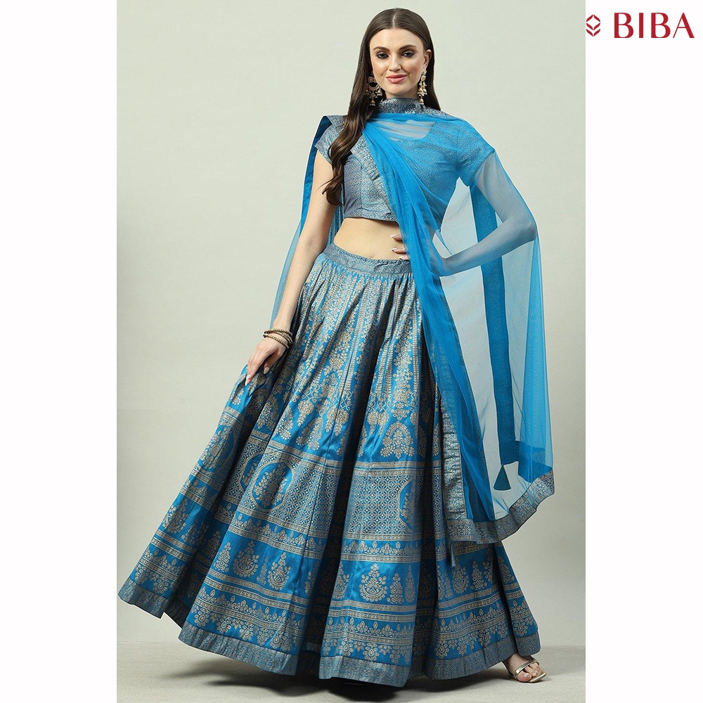 BIBA Women's Turquoise Art Silk Straight 3/4 Sleeve Printed Kurta ...
