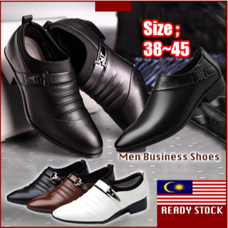3-1 Men Business Leather Shoes Formal Shoes PU Office Covered Kasut Hitam Boots Black Brown Slip-Ons