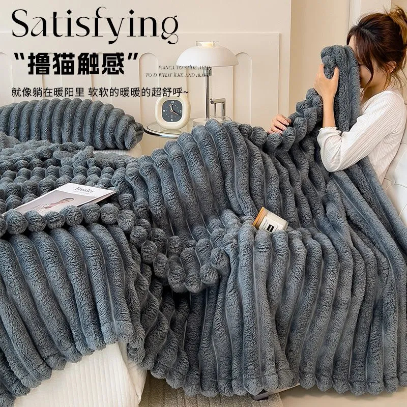 Rabbit wool Blanket Ultra soft flannel blanket/Single/Queen/King Multi-Purpose Blanket Milk pile bla