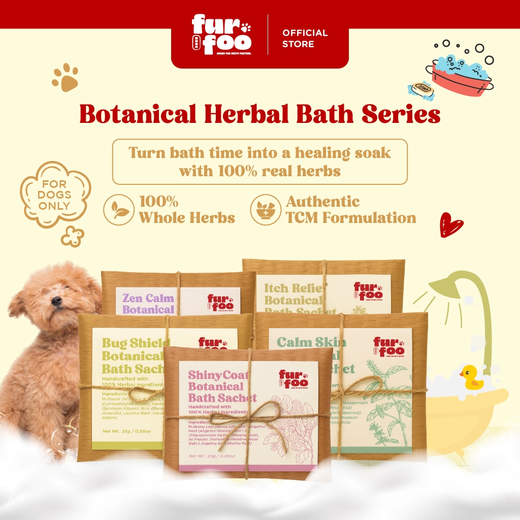 Furfoo Natural Dog Herbal Bath Sachet (TCM Spa) | Itch/Flea/Odor/Calming/Shedding | Mandian Herba Anjing (Gatal/Kutu) 25