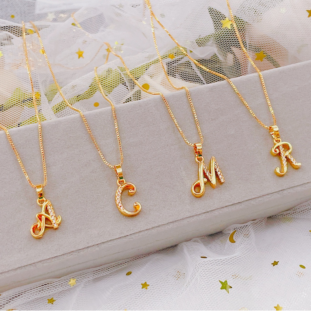 【BY】18k Rose gold plated Initial Letter Necklace for women Free Box.GL03#