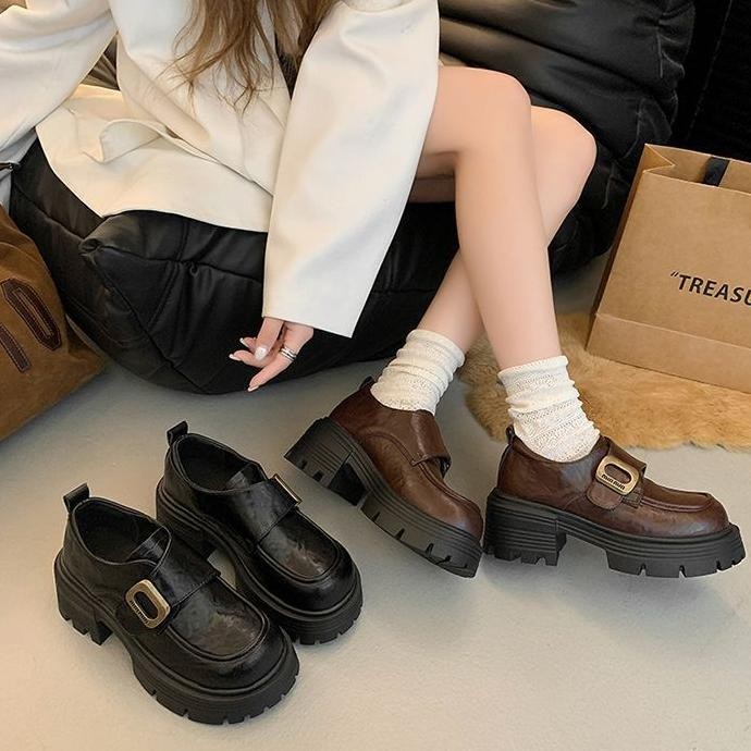 Henice British Style School Loafers Shoes for Women Korean Fashion Leather Shoes