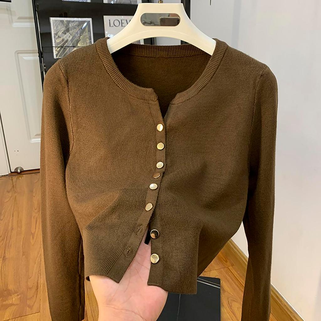 Mina - Button Long Sleeve V-Neck Knitted Cardigan Sweater Jacket Elegant Top