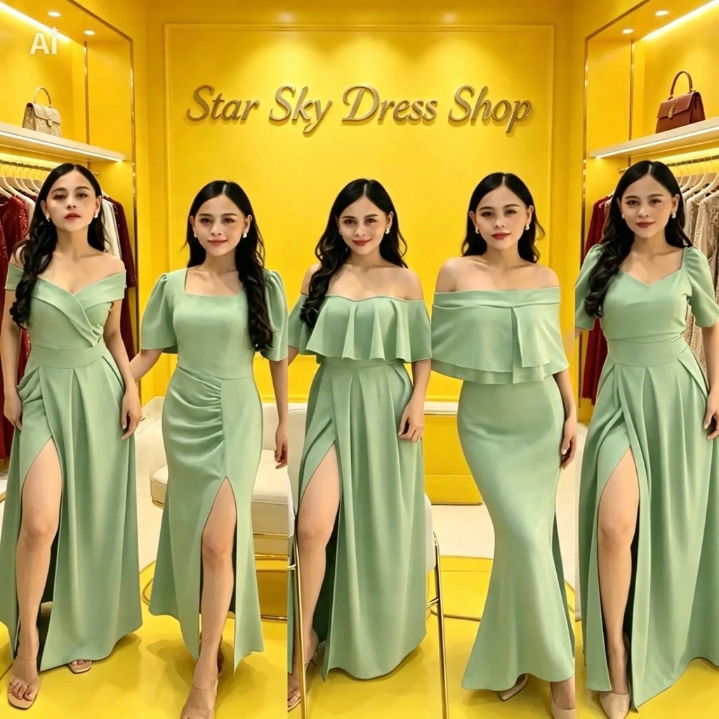 SAGE GREEN collection Gown with Slit | Bridesmaid, Ninang, Wedding, Prom Graduation dress plus size