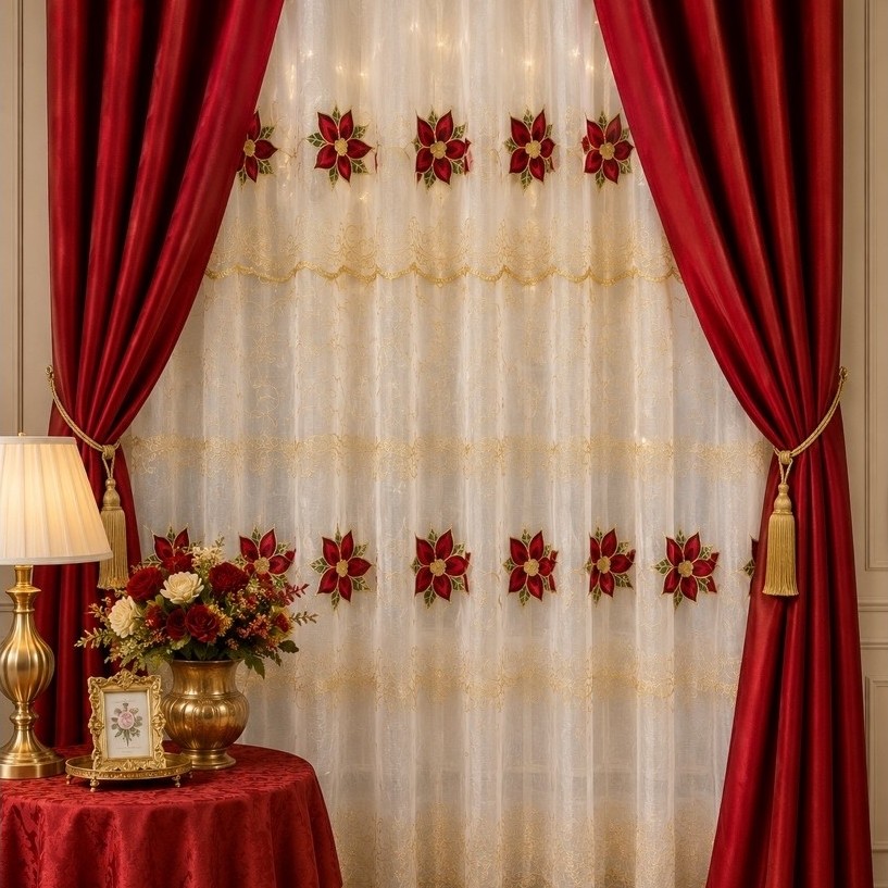 NHELCUTAINS CHRISTMAS EMBROIDERY WITH TOP VELANCE