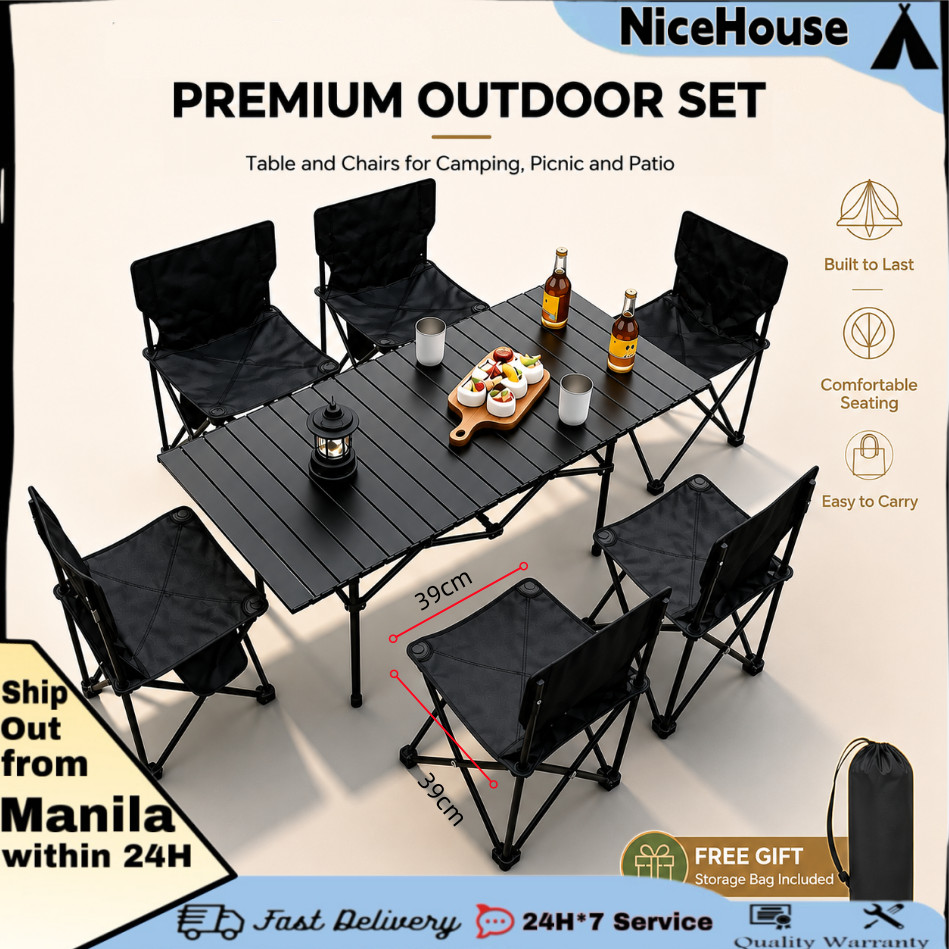 Folding Outdoor Camping Table Portable Chairs Set High Strength with Carrying Bag for Picnic Yard
