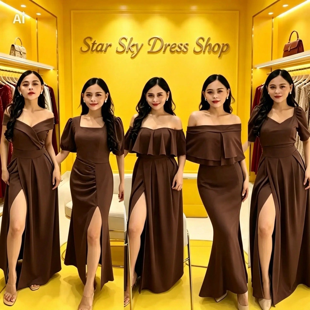 DARK BROWN Entourage Dtess Gown with Slit | Bridesmaid, Ninang, Wedding, Prom, Graduation Dress