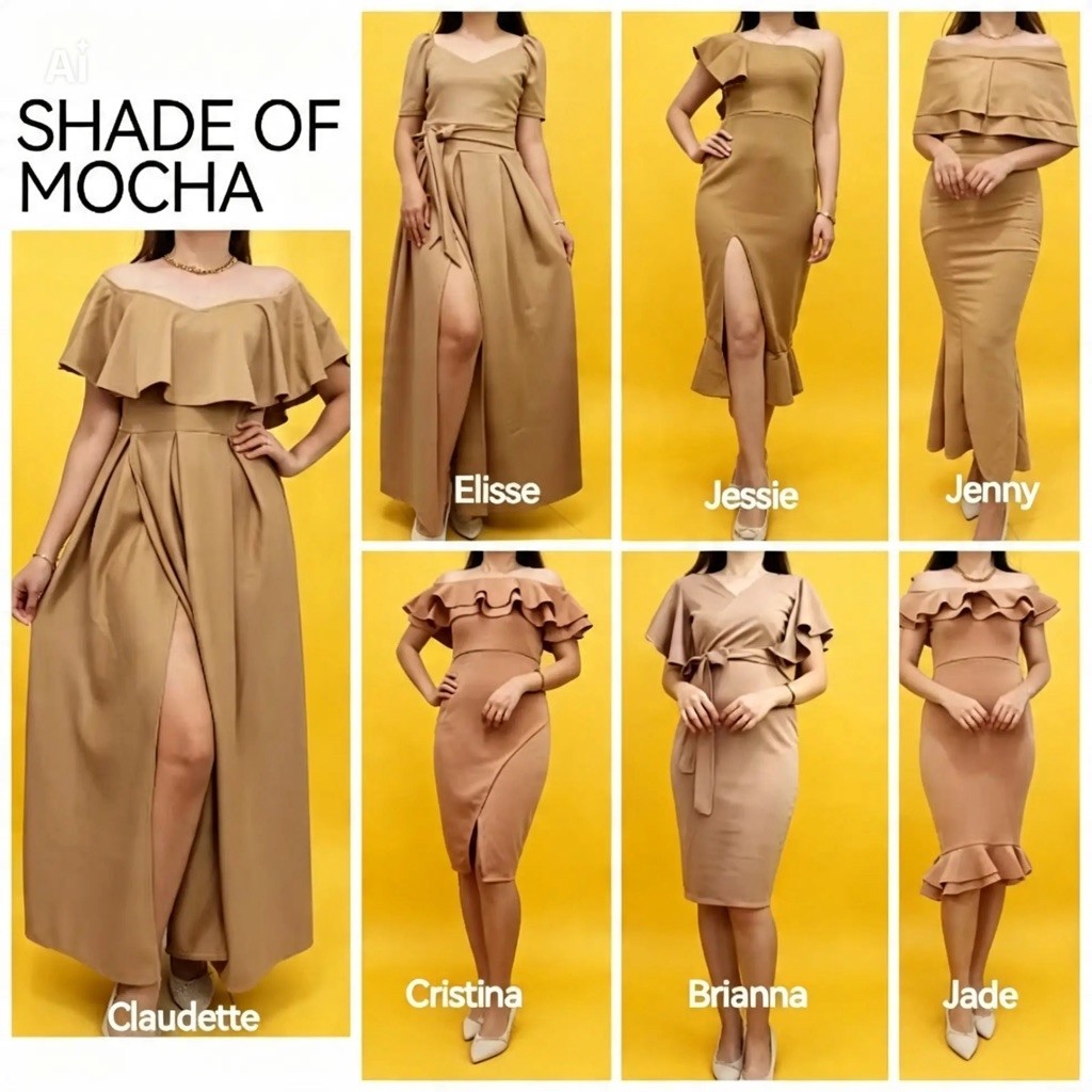 MOCHA LATTE Filipiniana Gown with Slit | Bridesmaid, Ninang, Wedding, Prom, Graduation Dress