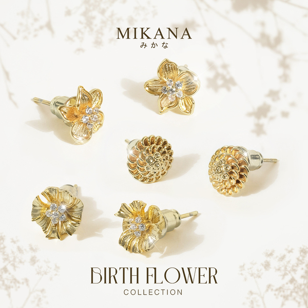 Mikana Birth Flower 14k Gold Plated Stud Earrings Collection Accessories For Women fashion gift box