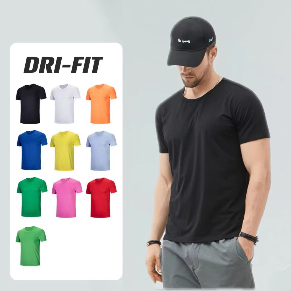 simple drifit t shirt Men & Women American size Plain Dark color top men s apparel Crew neck Round