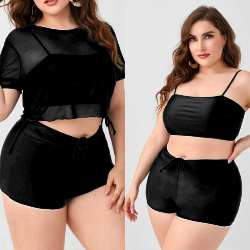 Plus size 3in1 lace bikini summer outfit women beach rush guard for women swimsuit