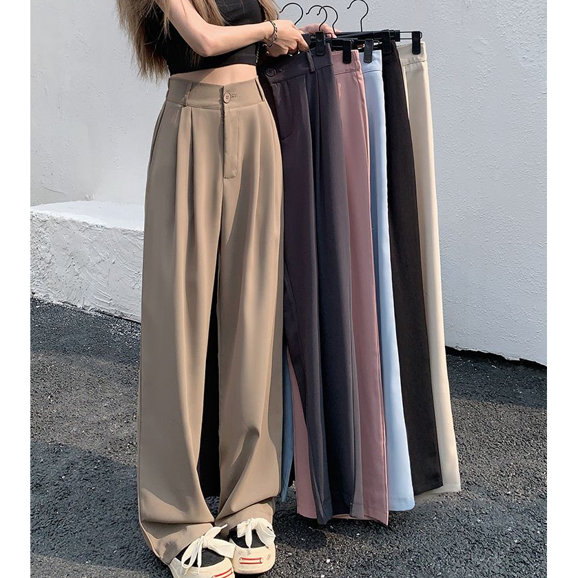 【Ready Stock】 S-6XL Suit Pants 21-47 High Waist Slimming Elastic Waist Vertical Leg Pants Women's Tr