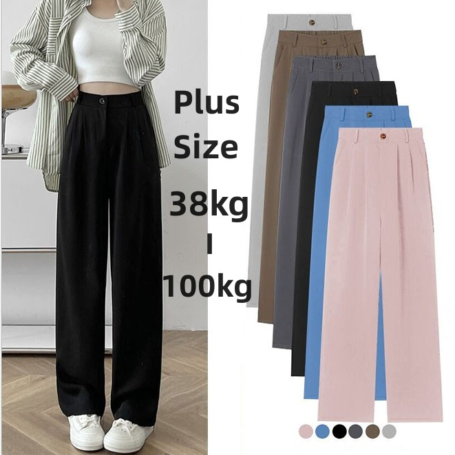Lenbach Plus Size Waist 21-46 Women's Straight High Waist Suit Pants Wide Leg Trousers