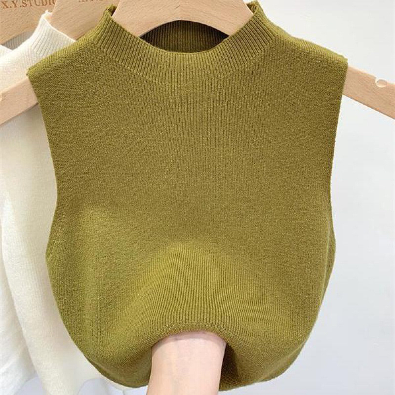 701301 Korean Fashion Half Turtleneck Knitted Croptop Summer Women Casual Solid Color Sleeveless Top