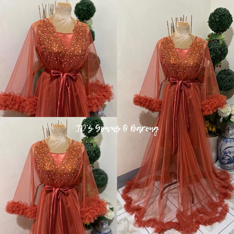 Bridal Robe Softulle fabric raffles style (with inner)