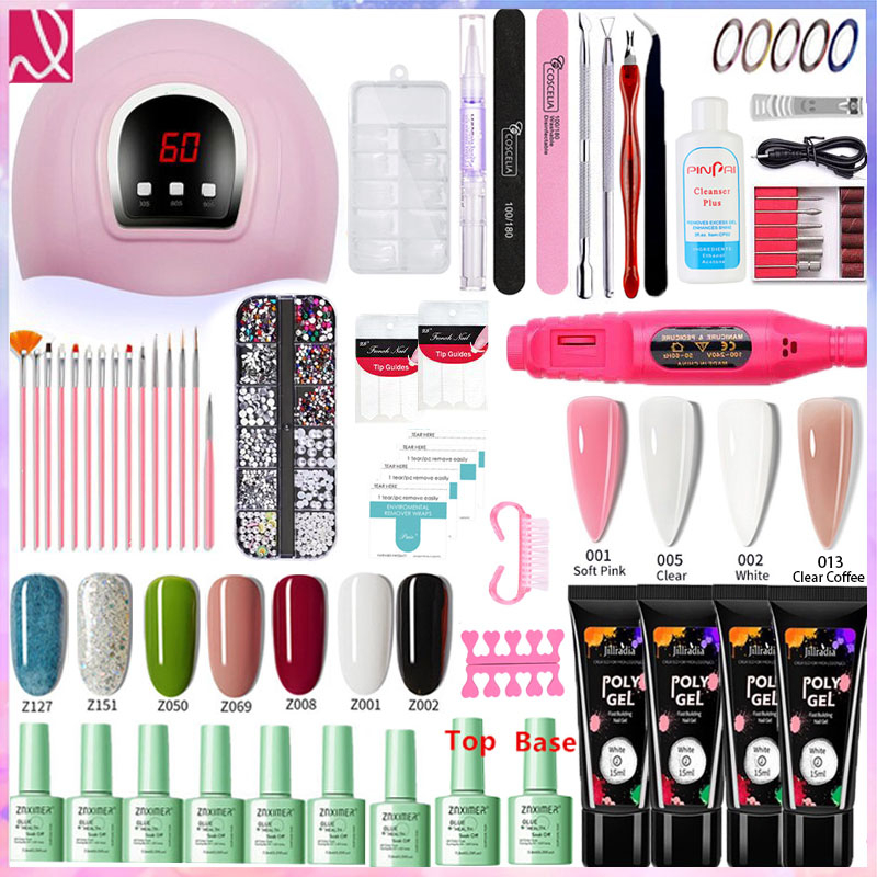 35Pcs/Set Poly gel Nail Polish Extension Set with 54w UV Led Lamp+Nail Drill Fast Building Extention