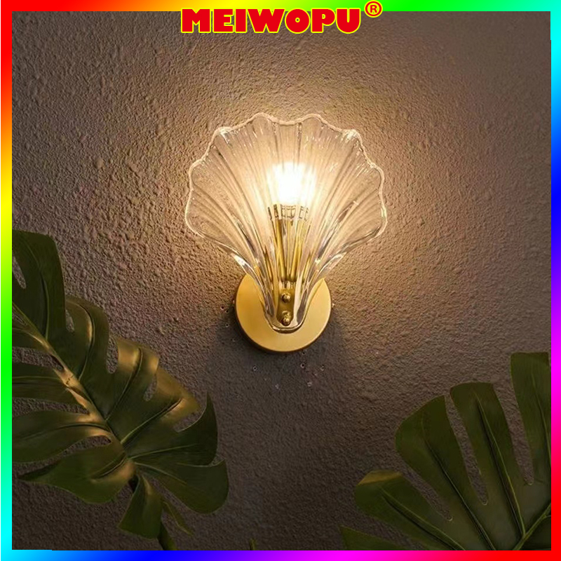 New Shell Wall Lamp Modern Luxury Crystal Bedside Sconce Light Iron Atmosphere Bedroom Living Room