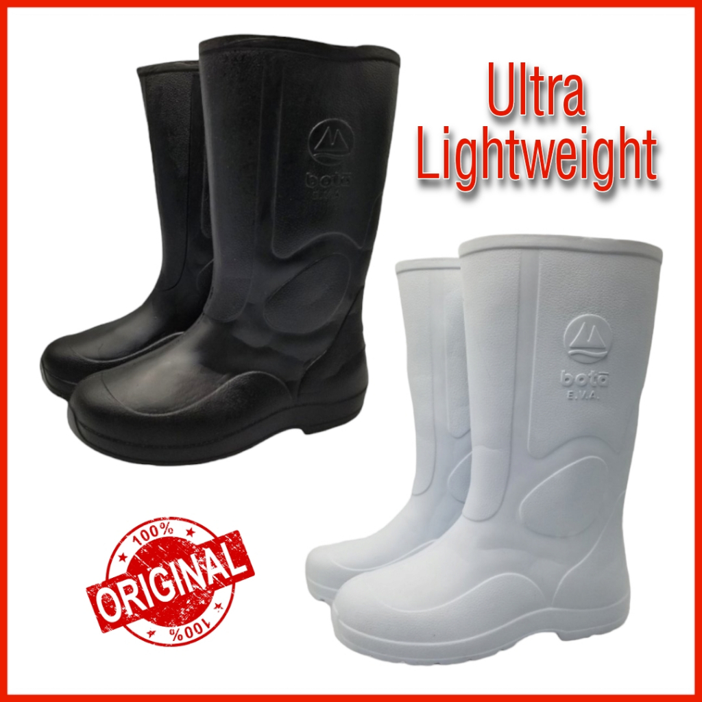 Men's 'EVA' Ultra-Light-weight waterproof winter long length non-slip rain Boots (Black and White)