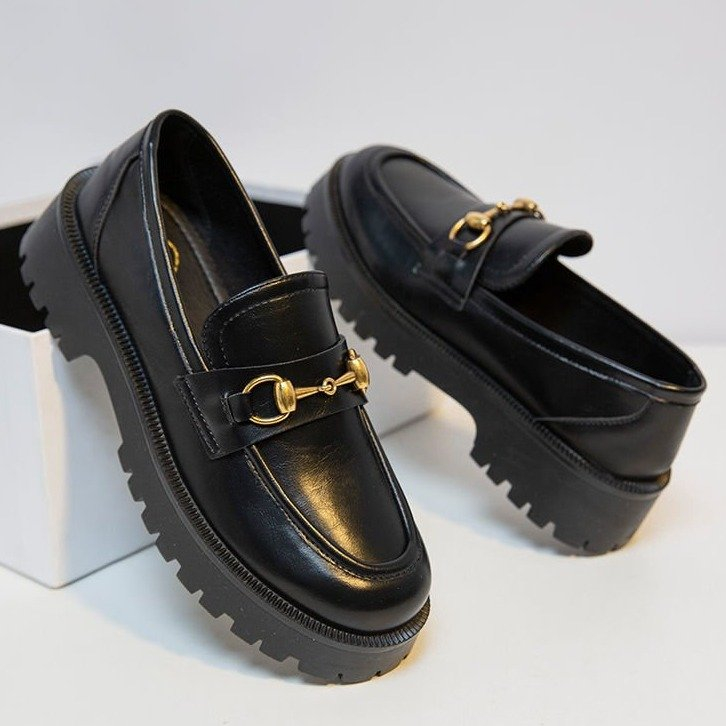 British Retro Leather Black School Women Loafers Shoes for Students