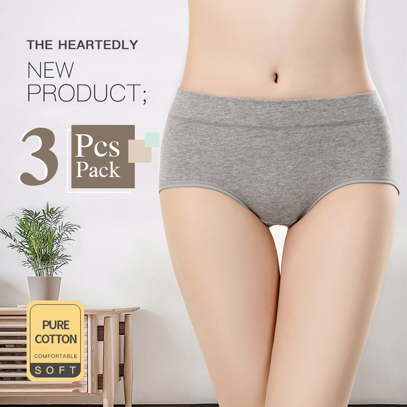 3Pcs High Waist Full Panty Cotton Underwear Plain Color New Arrial Briefs Underpants for Women