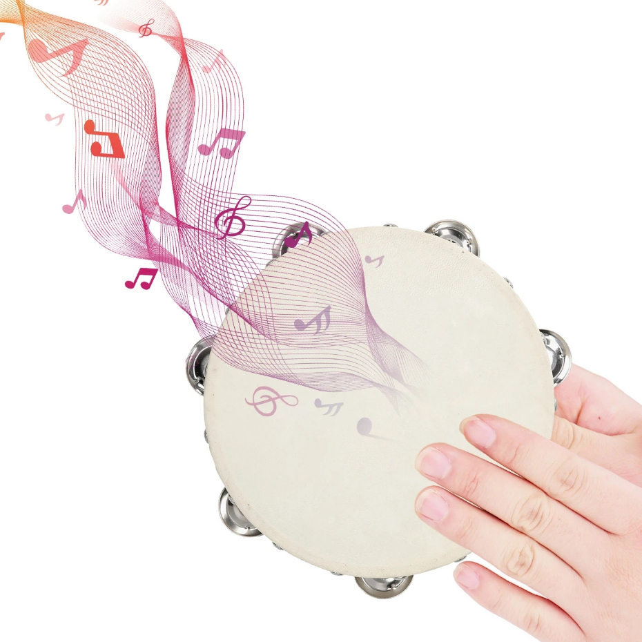 6/8 inch Tambourine for Kids Children Hand Held Drum Bell Wood Percussion Gift Musical Educational