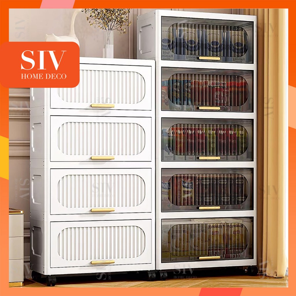 SIV 32-70cm Foldable Storage Cabinet With Flip Door Plastic Storage Box Wardrobe For Clothes Toys