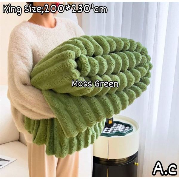 DEEP SLEEP FLEECE STRIPE & PLAIN BLANKET BIG KING SIZE:200X230'CM & QUEEN SIZE:180X200"CM MAKAPAL