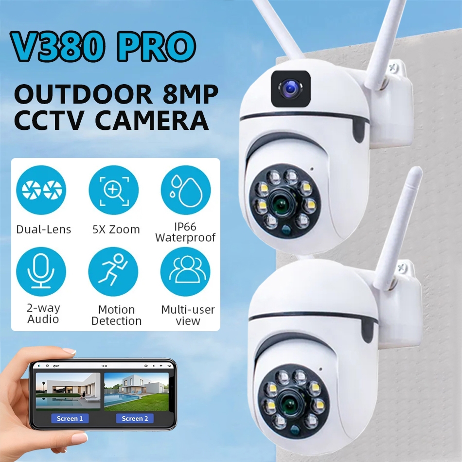 V380 5G Waterproof Outdoor CCTV Dual Lens Camera waterproof No WIFI Needed Connect to Cellphone