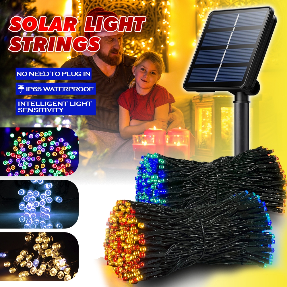 Christmas Lights Solar Outdoor Waterproof 12m 100LED Decoration Garden Curtain String Fairy Light