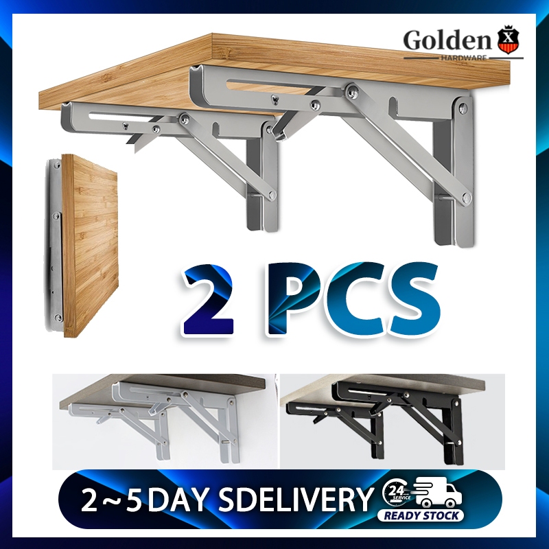 【2 PCS】Folding Angle Bracket Adjustable Shelf Bracket Stainless Steel Triangle Foldable Table Bracke