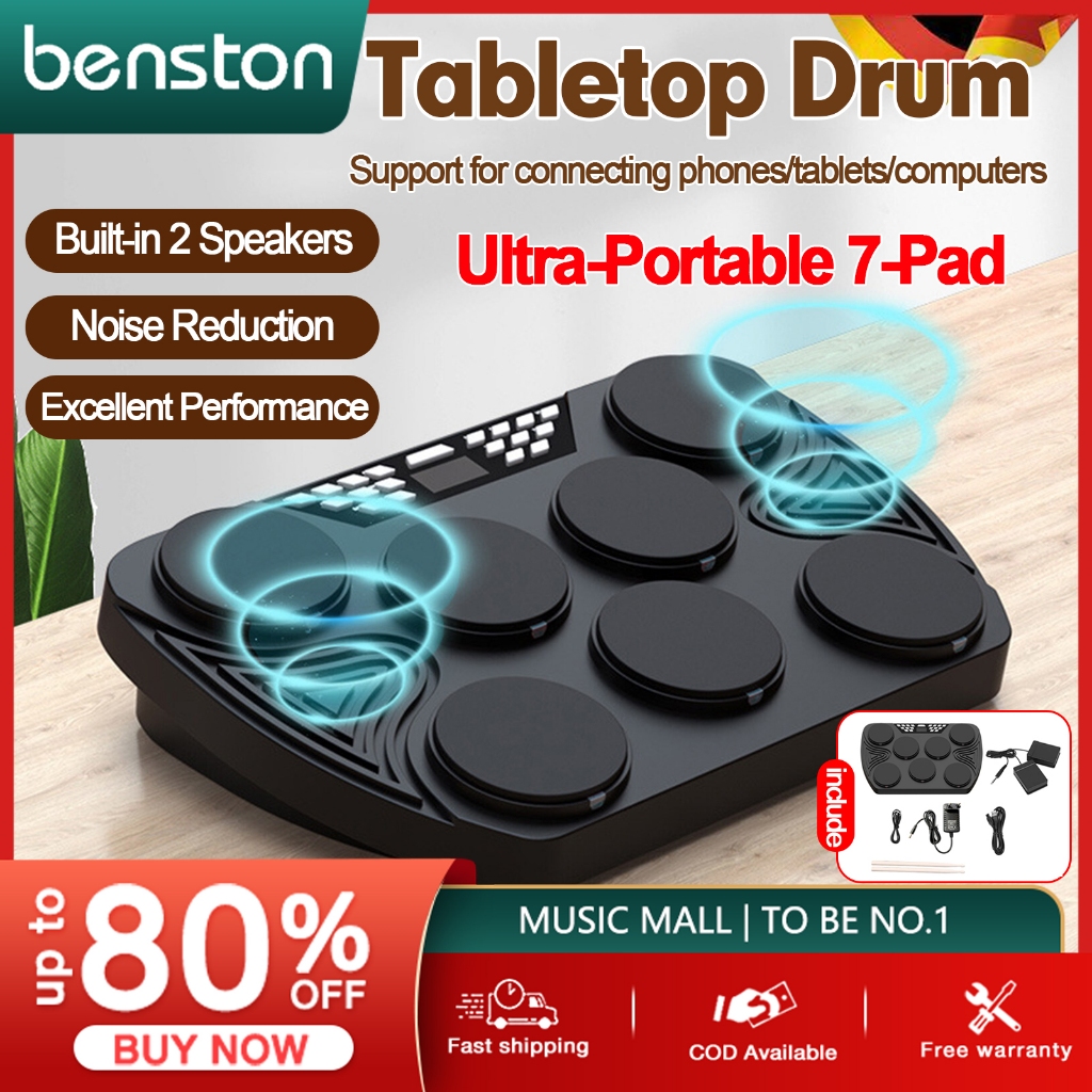 Benston Tabletop Electronic Drum Set with Built in 2 Speakers 7-Pad Digital Portable Drum Set