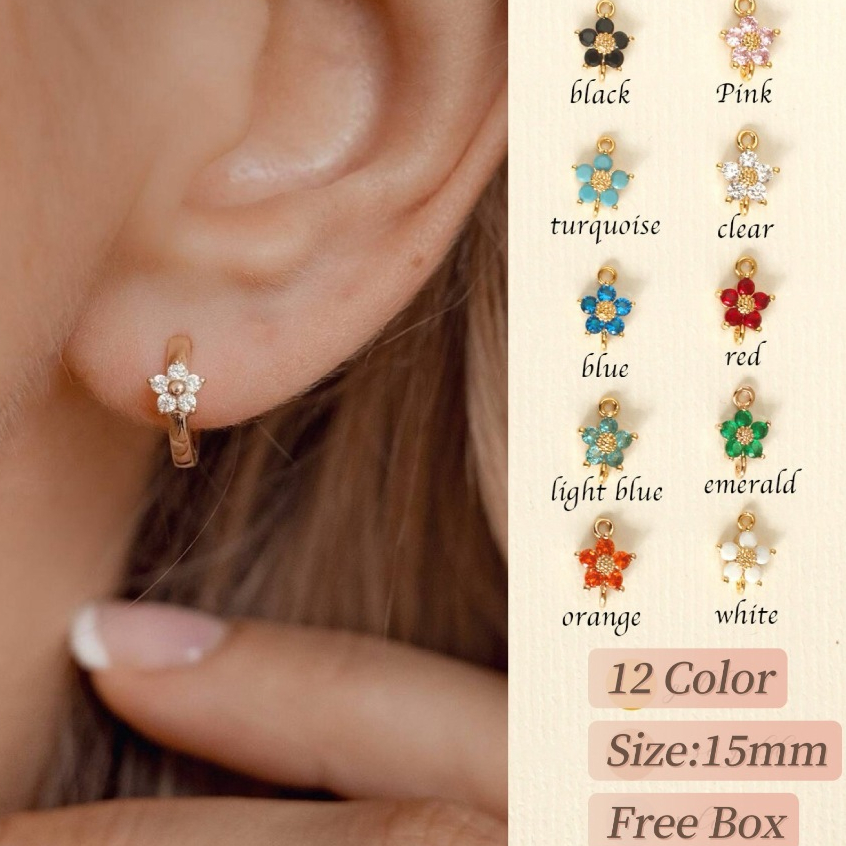 【BY】Fashion Rose Gold Plated Birthstone Flower Hoop Earrings Accseeories For Women Free Box GE04#