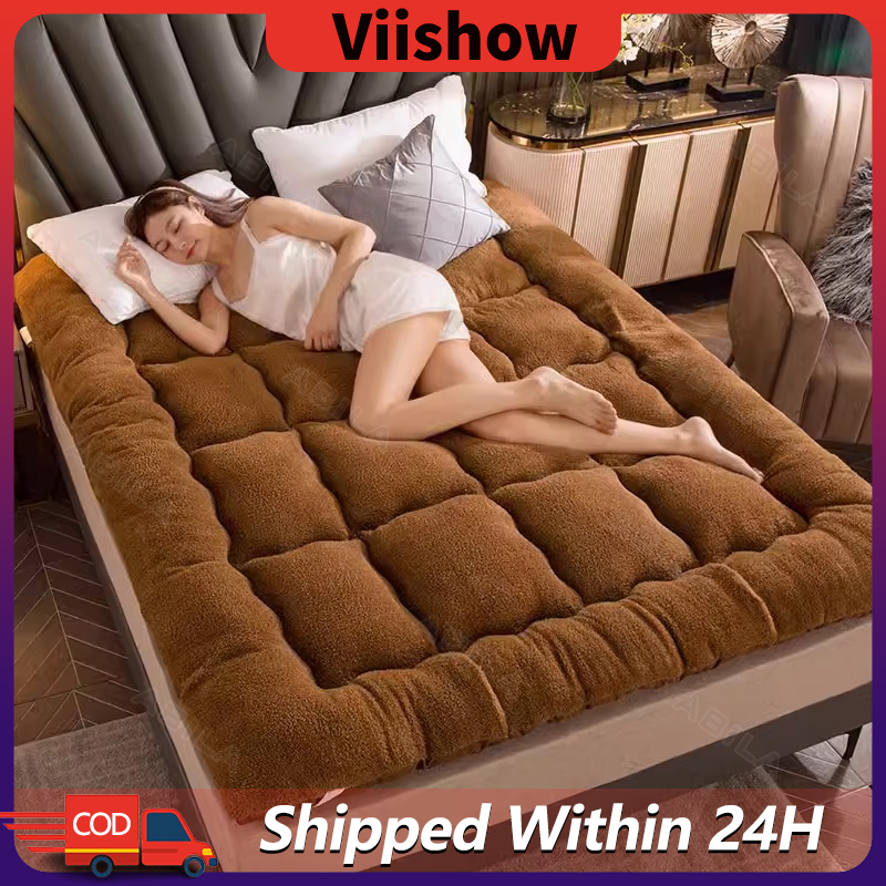 (Thickness) 2M Lamb Mattress Topper Foldable Mattress Soft For Double Bed Velvet Bed Sheet Foam
