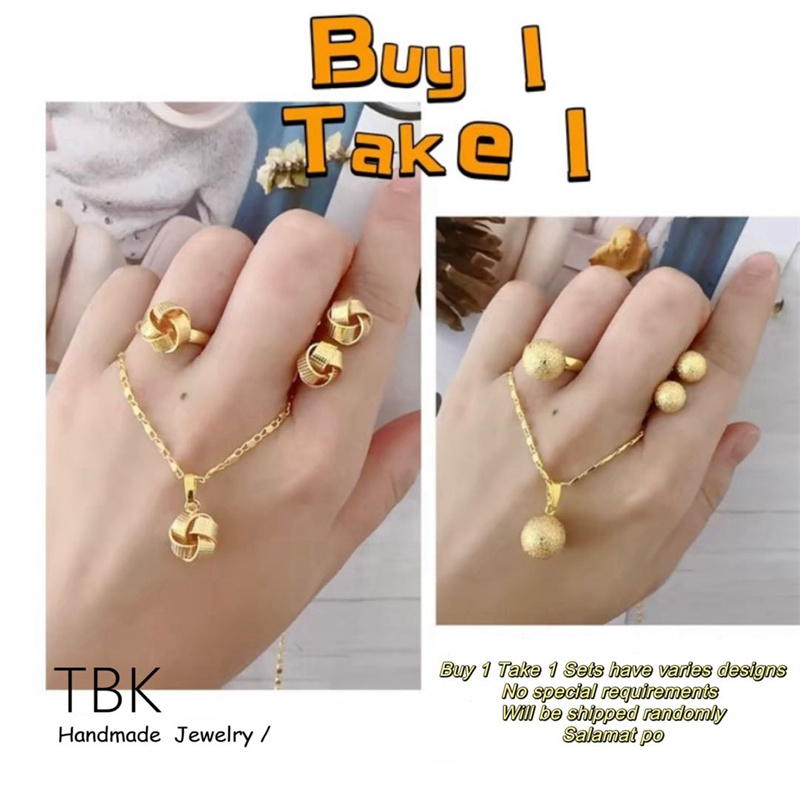 TBK Set 3 IN 1 Ring Adjustable Buy ONE Take ONE Set Necklace Ring Earrings Set Random Shipped 2944S