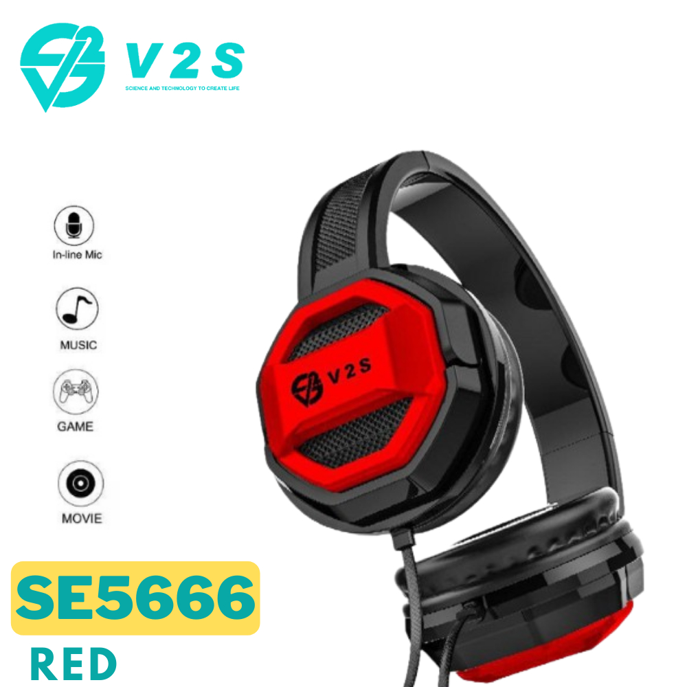 V2S SE5666 Universal Stereo Hi-fi Headphone 3.5mm Jack Wired PC Computer Laptop Music Game Headphone